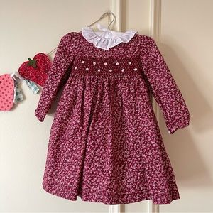 Trotters London Smocked Dress Cranberry Floral red collared Christmas photos